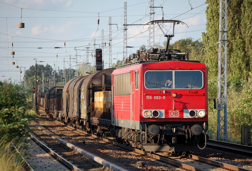 155 083-9 mit einem gemischten Gterzug Richtung Karower Kreuz Berlin, 11.06.10 Berlin-Karow.