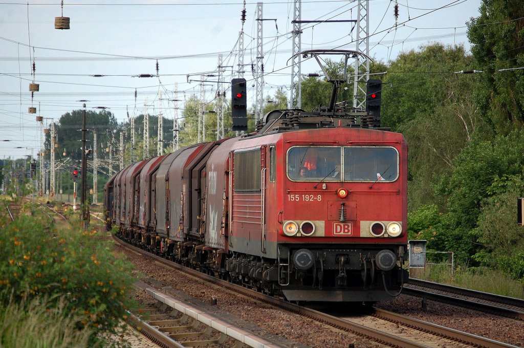 155 192-8 mit Gterzug fr Coiltransporte am 11.06.13 Berlin-Karow.