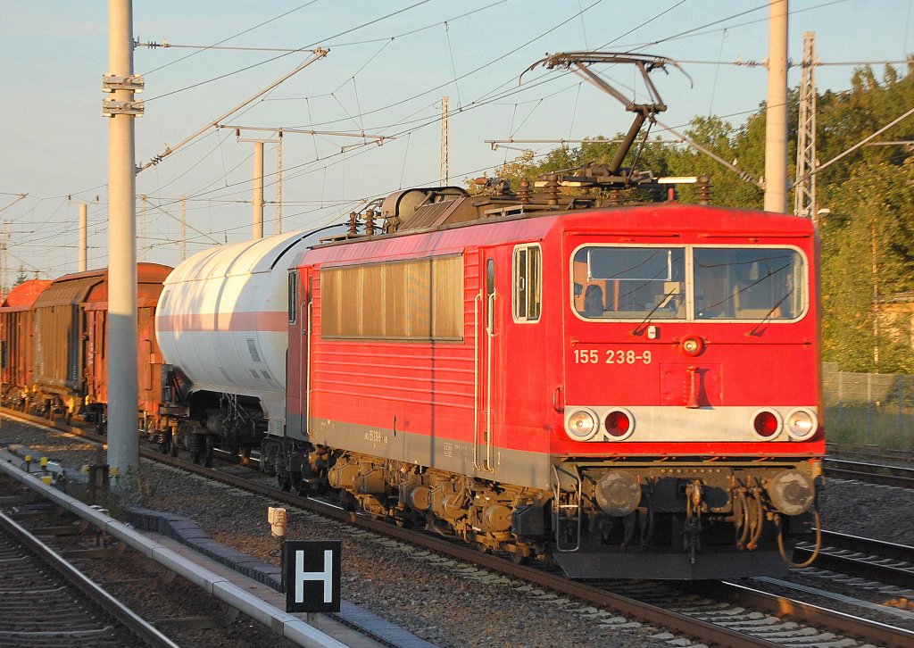 155 238-9 mit ungewhnlich kurzem gemischten Gterzug Richtung Berliner Innenstadt, 22.09.10 Berlin-Blankenburg.