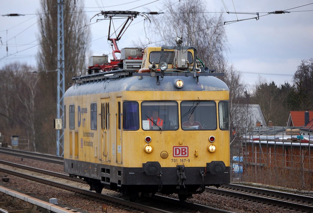 DB Netz VT Diagnose Oberleitungsmesswagen 701 167-9 auf Messfahrt, 07.02.13 Berlin-Karow.