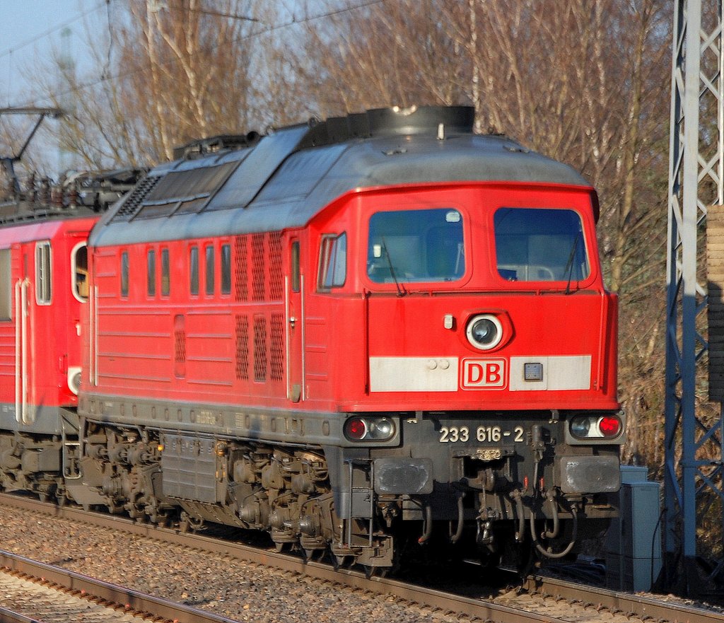 Die 233 616-2 gezogen von 155 117-5 Richtung Bernau in einem Lokzug, 29.03.11 Berlin-Karow.