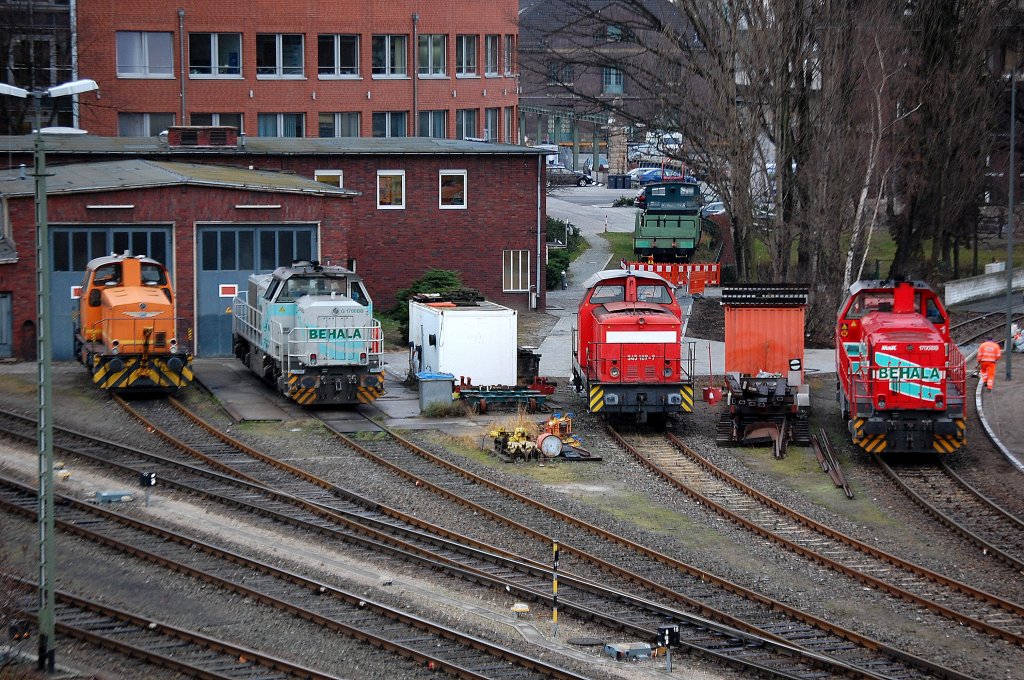 Ein Teil des zuzeitigen Lokbestandes der BEHALA sauber aufgereit vorm Lokschuppen  am 21.12.11 Berliner Westhafen.