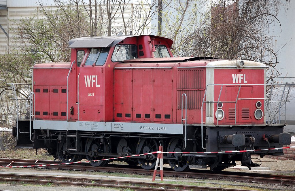WFL Lok 6 (98 80 3346 931-9 D-WFL, Bj. 1974) stand am 08.04.10 Berlin-Greifswalder Str.