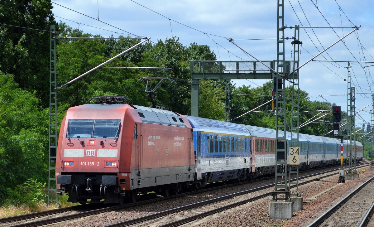 101 135-2 fährt mit tschechischer EC-Wagengarnitur Richtung Berlin Hbf. (tief) am 23.06.14 Berliner Innenring Höhe Berlin-Jungfernheide.