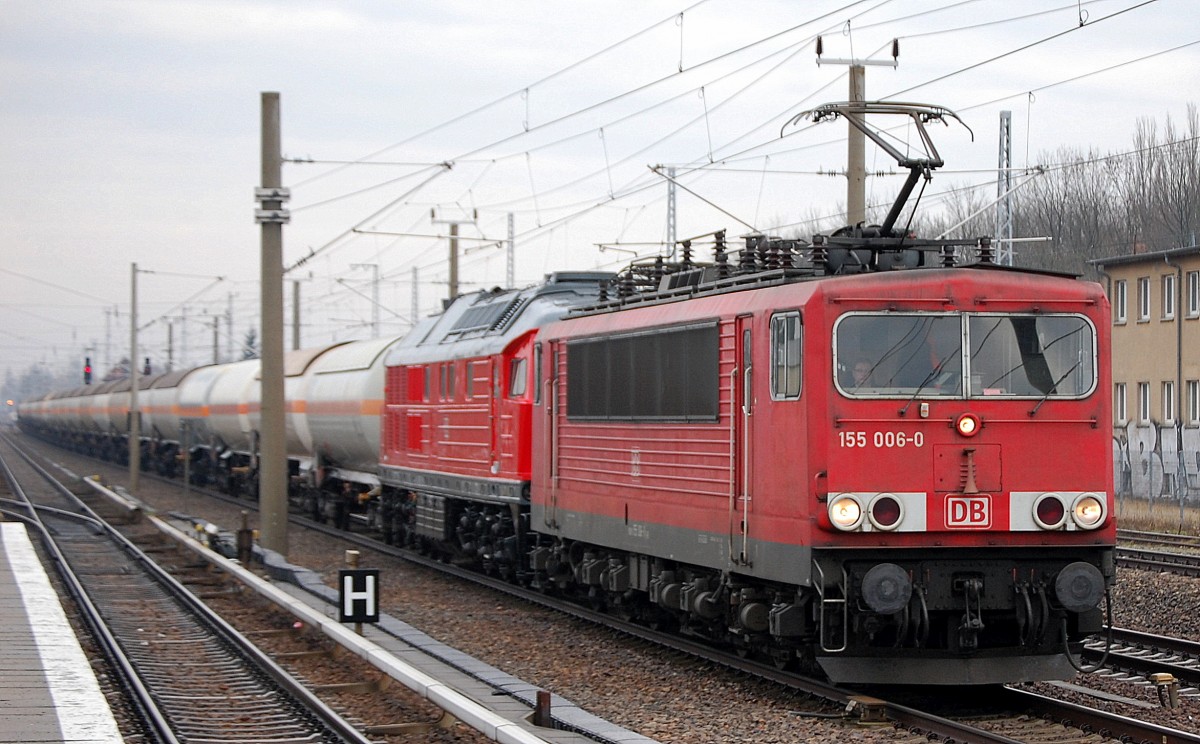 155 006-0 mit Ludmilla und Kesselwagenzug Richtung Berliner Innenstadt am 17.01.14 Berlin-Blankenburg.