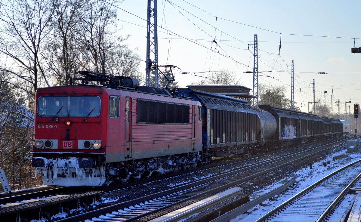 155 036-7 mit gemischtem Güterzug am 18.01.16 Berlin-Karow.