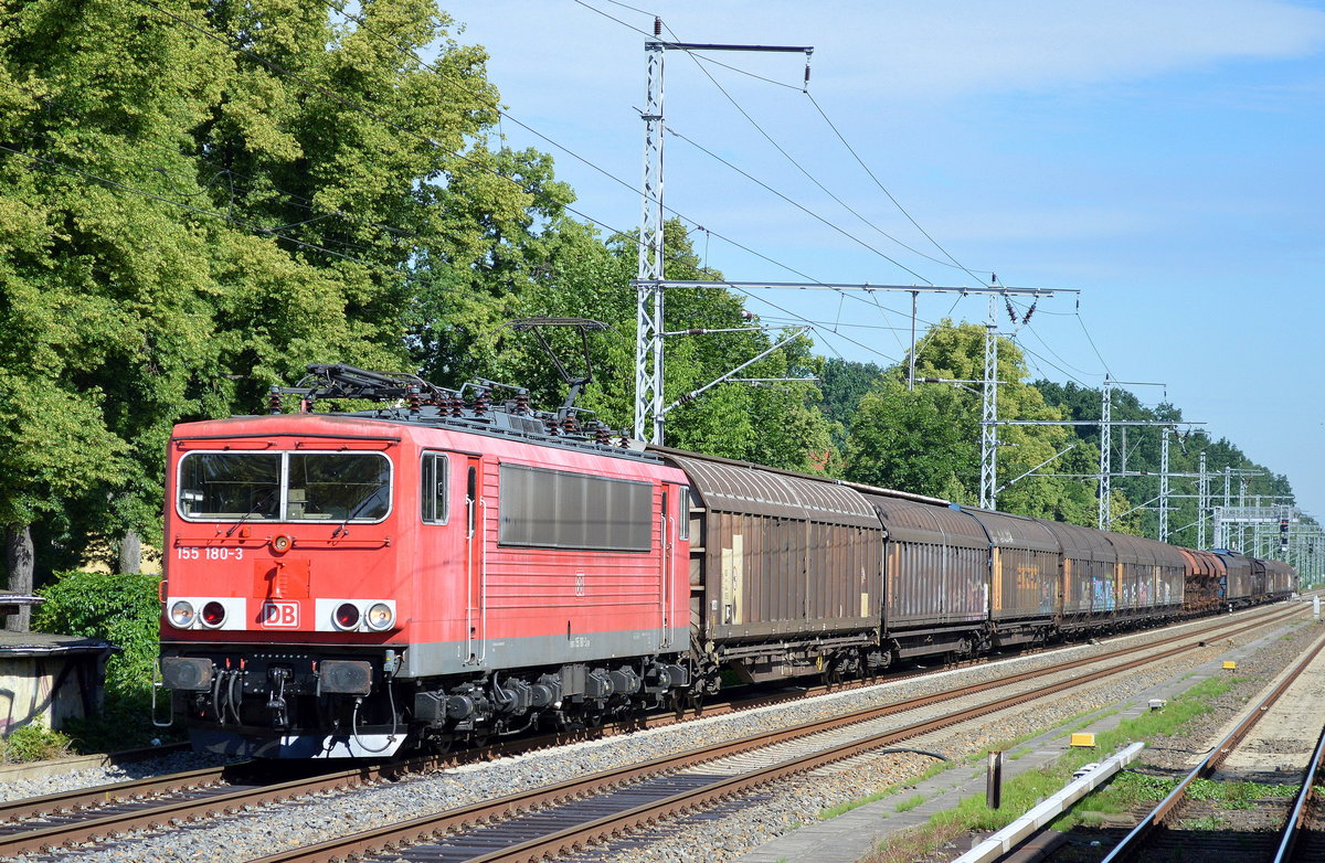 155 080-3 mit gemischtem Güterzug am 22.06.16 Eichwalde bei Berlin.