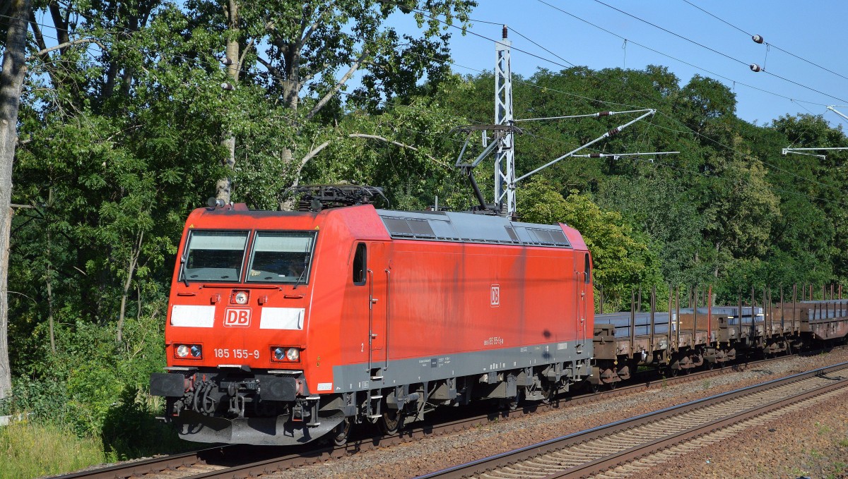 185 155-9 mit einem Güterzug Stahlbrammen Richtung Oranienburg am 05.08.15 Mühlenbeck/Mönchmühle bei Berlin.