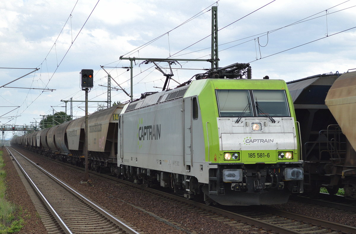 Captrain/ITL 185 581-6 mit Getreidezug am 31.07.17 Dresden-Strehlen.