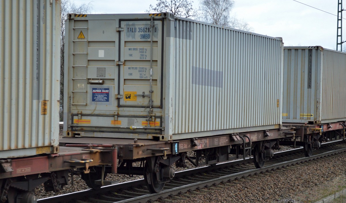 Containertragwagen der DB mit der Nr. 21 RIV 80 D-DB 442 7 758-4 Lgs 580 am 29.03.15 Berlin-Jungfernheide.