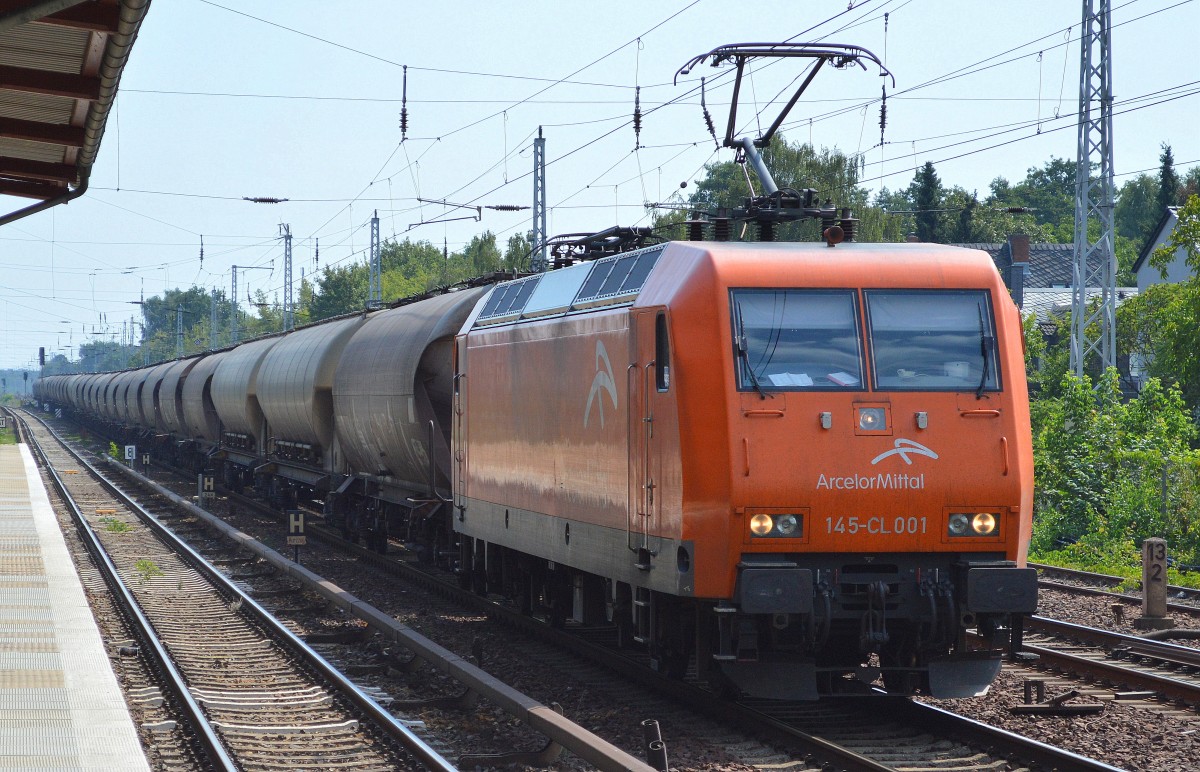 EKO-Trans mit 145-CL 001 und einem Staubgutzug Kohlestaub am 07.08.15 Berlin-Hirschgarten.