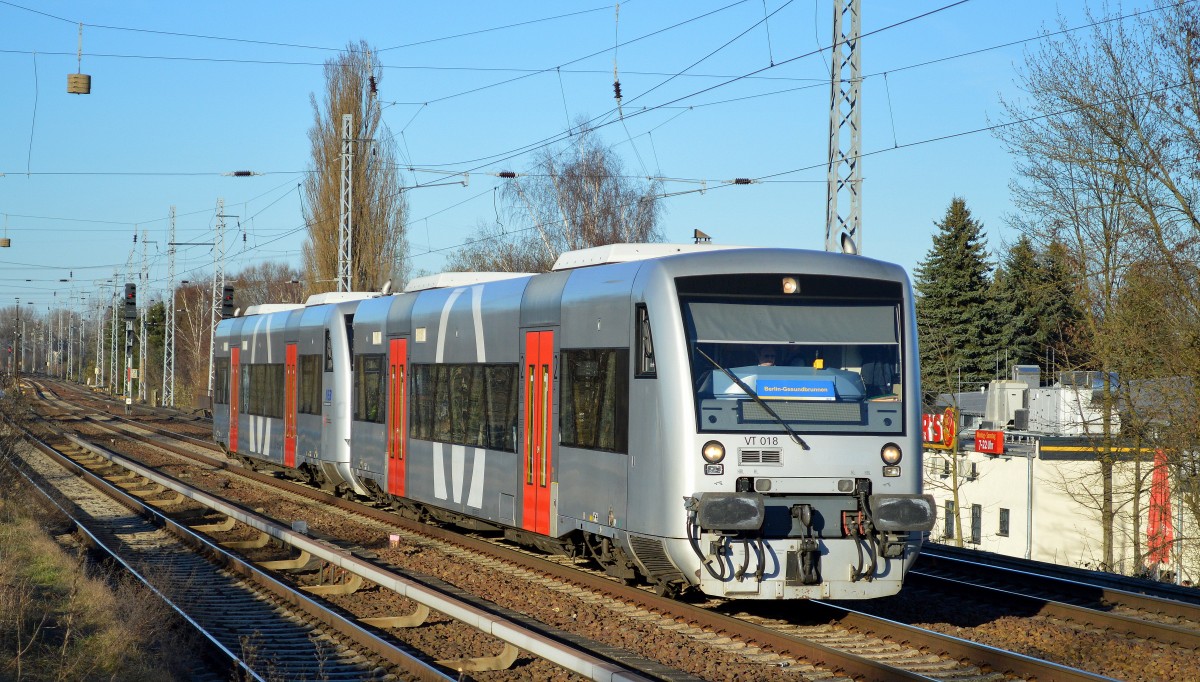 NEB RegioShuttle (ehemals bei der Mitteldeutschen Regiobahn MRB) VT 018 (650 550-6) + VT 008 (650 540-7) als RB27 Richtung Berlin-Gesundbrunnen am 12.03.14 Berlin-Karow.