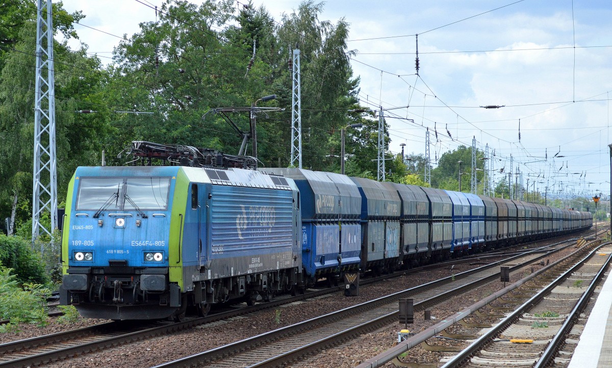 PKP Cargo mit EU45-805(189-805 und Schüttgutwagenzug am 29.07.15 Berlin-Hirschgarten.
