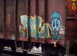 Graffiti am 03.03.15 auf einem offenen Güterwagen, 03.03.15 Berlin-Karow.