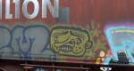 Graffiti auf einem Güterwagen am 28.03.15 Bhf. Flughafen Berlin-Schönefeld.