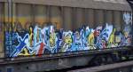 Graffiti auf einem Schiebewandwagen gesichtet am 11.05.15 Berlin-Karow.