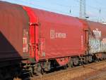 Schiebeplanenwagen f�r Coiltransporte der DB/SCHENKER eingestellt mit der Nr. 31 TEN-RIV 80 D-DB 4680 254-8 Shimmns-ttu 724, 26.01.12 Bhf. Flughafen Berlin-Sch�nefeld.    
