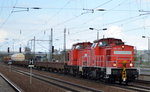 298 322-9 + 298 336-9 mit gemischtem Güterzug am 25.04.16 Bhf. Flughafen Berlin-Schönefeld.