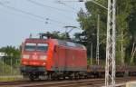 145 022-0 mit einer Lieferung Stahlbrammen Richtung Oranienburg am 07.08.15 Mühlenbeck/Mönchmühle bei Berlin.