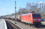 BR 145/547986/145-058-4-mit-kesselwagenzug-leer-richtung 145 058-4 mit Kesselwagenzug (leer) Richtung Stendell am 24.03.17 Mühlenbeck bei Berlin.