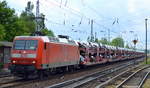 BR 145/584638/145-028-7-mit-pkw-transportzug-fabrikneue-audi 145 028-7 mit PKW-Transportzug (fabrikneue AUDI PKW Modelle) am 26.06.17 Berlin-Hirschgarten. 