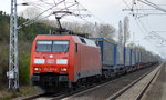 152 075-8 mit KLV-Zug (LKW-WALTER) am 06.04.16 Berlin-Hohenschönhausen.