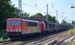 155 099-5 mit 298 312-0 und einem Güterzug Schiebewandwagen Richtung Bernau am 16.07.14 Berlin-Karow.