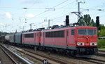 155 128-2 mit 155 180-3 und gemischtem Güterzug am Haken am 09.08.16 Berlin-Grünau.