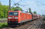 BR 185/583955/db-doppeltaktion-185-052-8--185 DB Doppeltaktion 185 052-8 + 185 ???-? mit Erzzug (leer) Richtung Rostock am 23.05.17 BErlin-Hohenschönhausen.