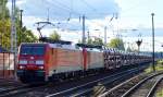 BR 189/474400/doppeltraktion-189-017-7--189-057-3 Doppeltraktion 189 017-7 + 189 057-3 mit PKW-Transportzug am 28.08.15 Berlin-Hirschgarten.