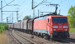 189 012-8 mit einem Güterzug für Stahlcoil-Transporte am 15.09.16 Bf. Flughafen Berlin-Schönefeld.