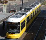 Eine von den erst in diesem Jahr ausgelieferten Flexity Straenbahnfahrzeugen der Berliner Verkehrsbetriebe (BVG Nr.