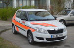 Dienstfahrzeug der Ambulanz Marzahn GmbH (AMG), ein SKODA FABIA II am 04.04.16 Berlin-Marzahn. 