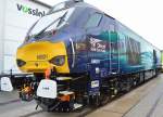 Die vossloh Diesellok Eurolight (68 001) für das Leasingunternhmen Beacon Rail und vermietet an die Direct Rail Services (Güterverkehr) in Großbritannien wird in Britannien als Class 88 geführt, sicherlich ein optisches Highlight der Inno Trans 2014 am 26.09.14