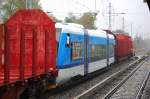 Diese neuen blau/weien RegioShuttle sind wahrscheinlich fr die tschechische Staatsbahn zur berfhrung aus dem Stadler Werk Berlin-Pankow, 11.10.11 Berlin-Karow.