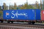 Containertragwagen der DB eingestellt mit der Nr. 21 RIV 80 D-DB 4427 647-3 Typ Lgs 580, 28.10.10 Berlin-Beusselstr.