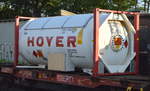 Ein 20’ Standard Gasdruck-Tankcontainer mit Sonnendach von HOYER (UN-Nr.: 23/3161 = Verflüssigtes Gas, entzündbar, N.A.G.) am 19.06.17 Bf.Hamburg-Harburg.