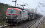 eu46-br-193-vectron/537630/pkp-cargo-mit-eu46-502193-502-und-pkw-transportzug PKP Cargo mit EU46-502/193-502 UND PKW-Transportzug (leer) am 24.01.17 Berlin-Hohenschönhausen.