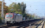 PKP Cargo mit EU46-506/193-506 mit weitgehend leerem Containerzug auf dem Rückweg nach Polen am 20.10.17 Berlin-Hirschgarten.
