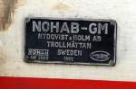 Natrlich trgt auch NOHAB 1149 ein Fabrikschild, 18.08.10 Bhf. Flughafen Berlin-Schnefeld.