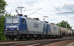 RBH 120/143 079-2 + RBH 132/143 307-7 mit Kesselwagenzug (Heizoel) am 16.06.16 Berlin-Wuhlheide.