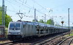 Railpool-Lok 185 691-2 mit PKW-Transportzug (fabrikneue dieverse TOYOTA-Modelle) am 17.05.17 Berlin-Hirschgarten.