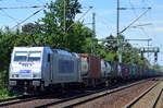 METRANS/HHLA 386 008-7 mit Containerzug Richtung Tschechien am 31.07.17 Dresden-Strehlen.