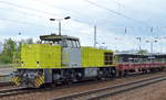 Diverse Loks/588788/locon-mit-der-apha-trains-1130 LOCON mit der Apha Trains 1130 (275 109-7) und einer Reihe Drehgestell-Flachwagen am 10.05.17 Bf. Flughafen Berlin-Schönefeld.
