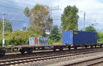 Gelenk-Containertragwagen vom Einsteller NACCO in Österreich registriert mit der Nr. 21 RIV 81 A-NACCO 4361 014-3 Gattung? am 07.09.17 Berlin-Springpfuhl.