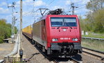 PRESS 189 800-6 mit Leerzug Stammholztransportwagen am 29.04.16 Berlin-Hohenschönhausen.