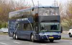 Niederlndischer Doppelstockreisebus, ein VanHool TD 927 Astromega der Fa. LITAX REIZEN, 18.04.12 Berlin-Beusselbrcke.