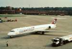 SCAN-Bild vom Oktober 2002: Eine McDonnell Douglas MD-83 (TC-FBB) der der trkischen Charterfluggesellschaft Freebird Airlines auf dem Flughafen Berlin-Tegel.