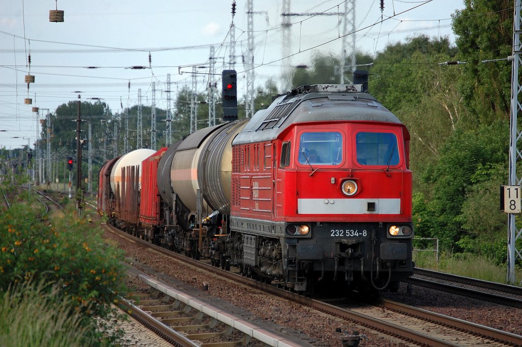 232 354-8 mit gemischtem Gterzug am 11.06.13 Berlin-Karow.