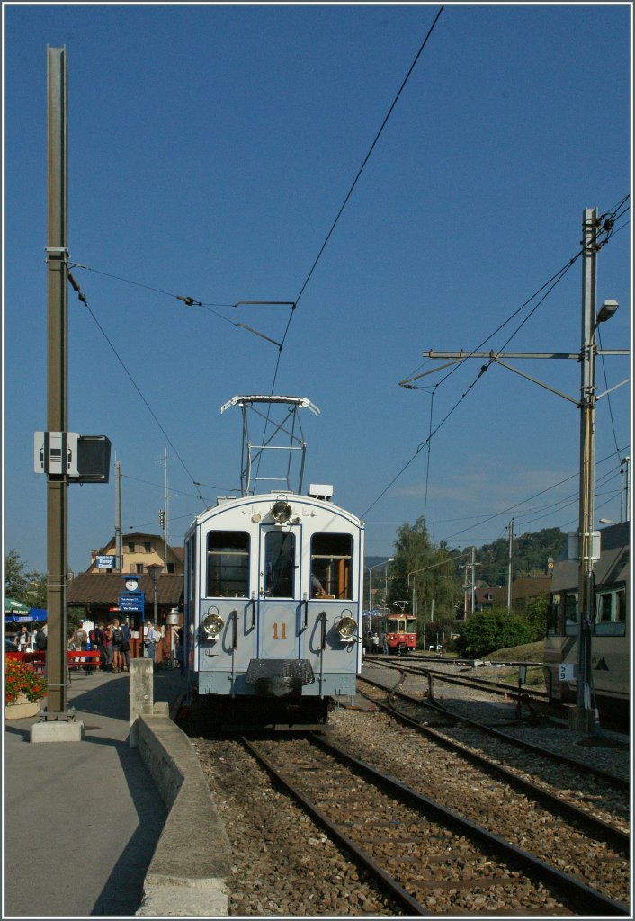 MOB'stalgie: Der ex MOB BCFe 4/4 11 in Blonay. 
9. Sept. 2012